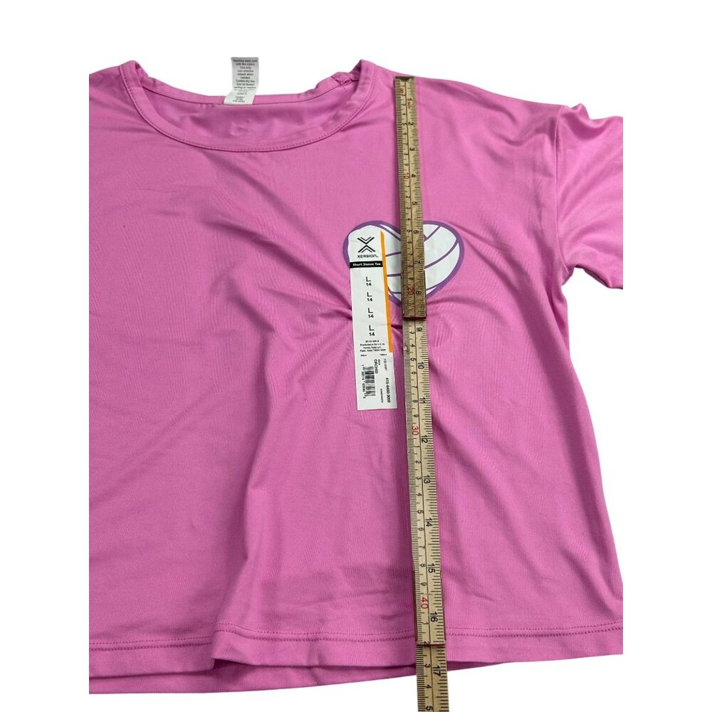 Girls Pink Xersion Short Sleeve Tee With Volleyball Heart Graphic L 14 Polyester - Picture 5 of 8